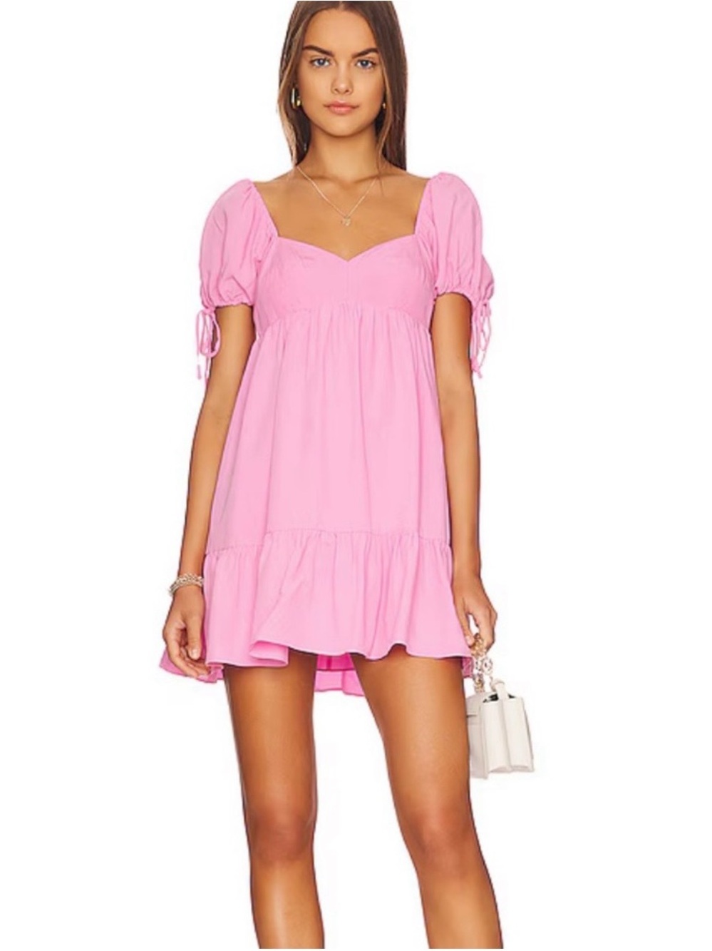 Amanda Uprichard Pink Puff-Sleeve Babydoll Mini Dress